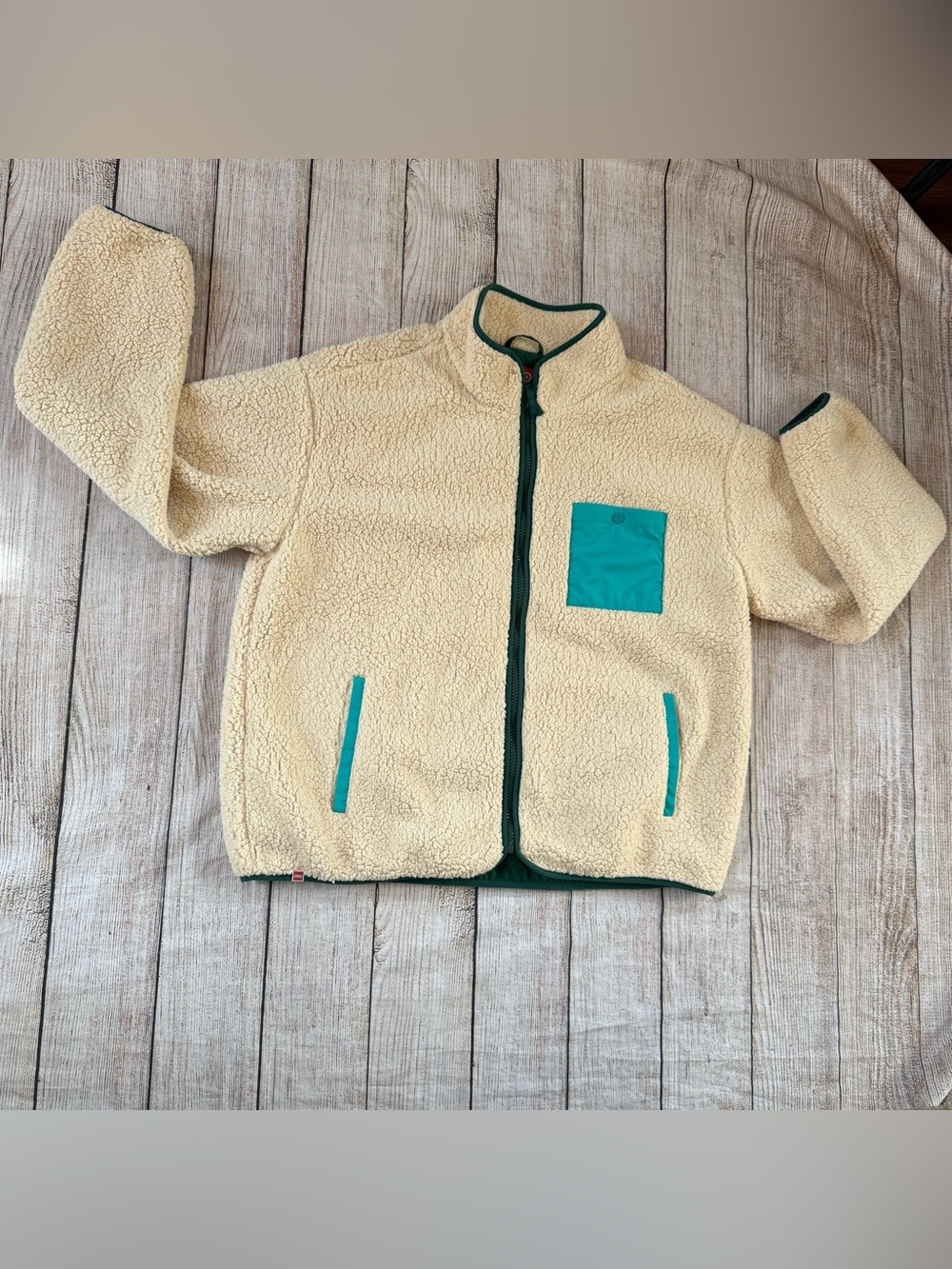 Lego x Target Sherpa Jacket Mens XXL Contrast Pocket Fleece Cream Teal